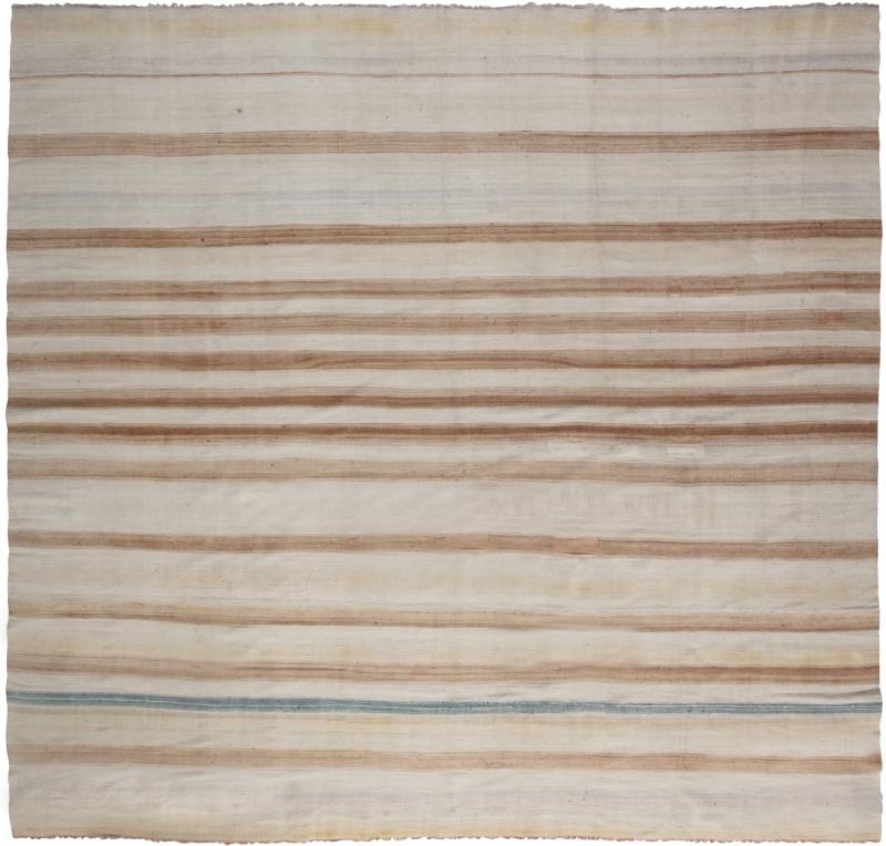 Mid 20th Century Blue Brown and Beige Striped Indian Dhurrie Cotton Rug