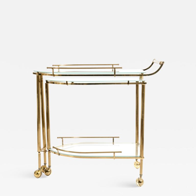 Mid 20th Century Brass Glass Three Tier Swivel Wheeled Bar Cart