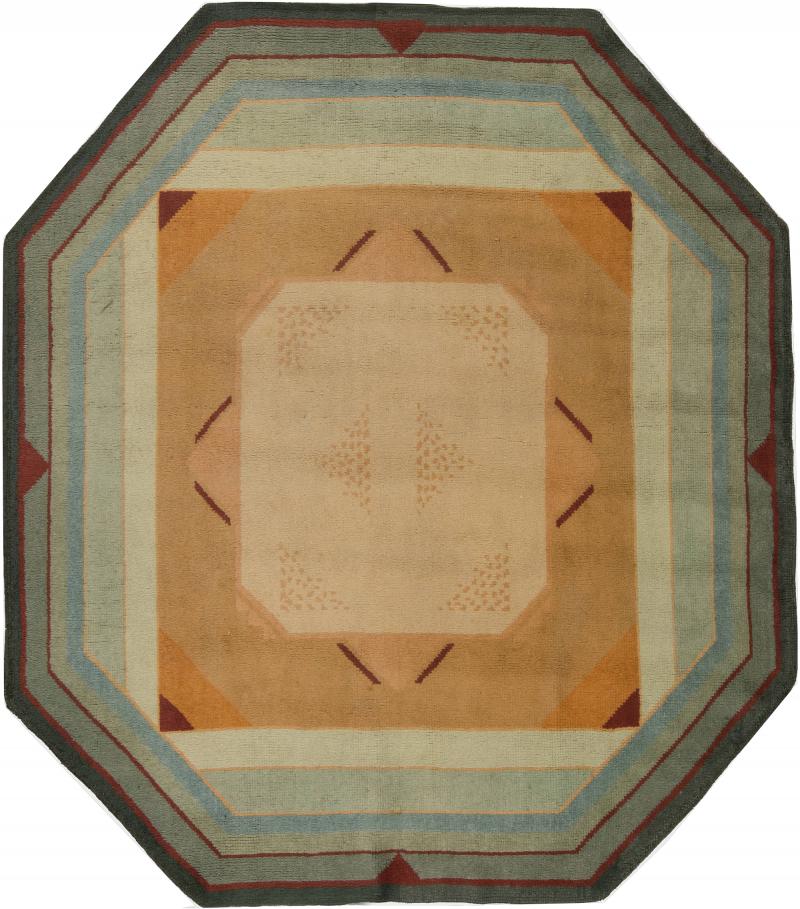 Mid 20th Century French Art Deco Bold Green Red Yellow Handmade Wool Rug