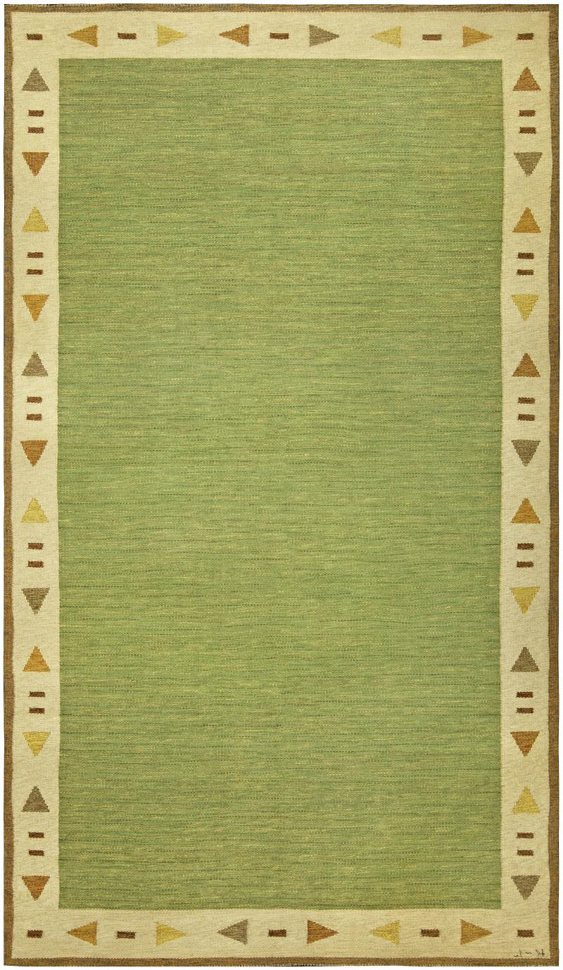 Mid 20th Century Green Swedish Flat Woven Rug