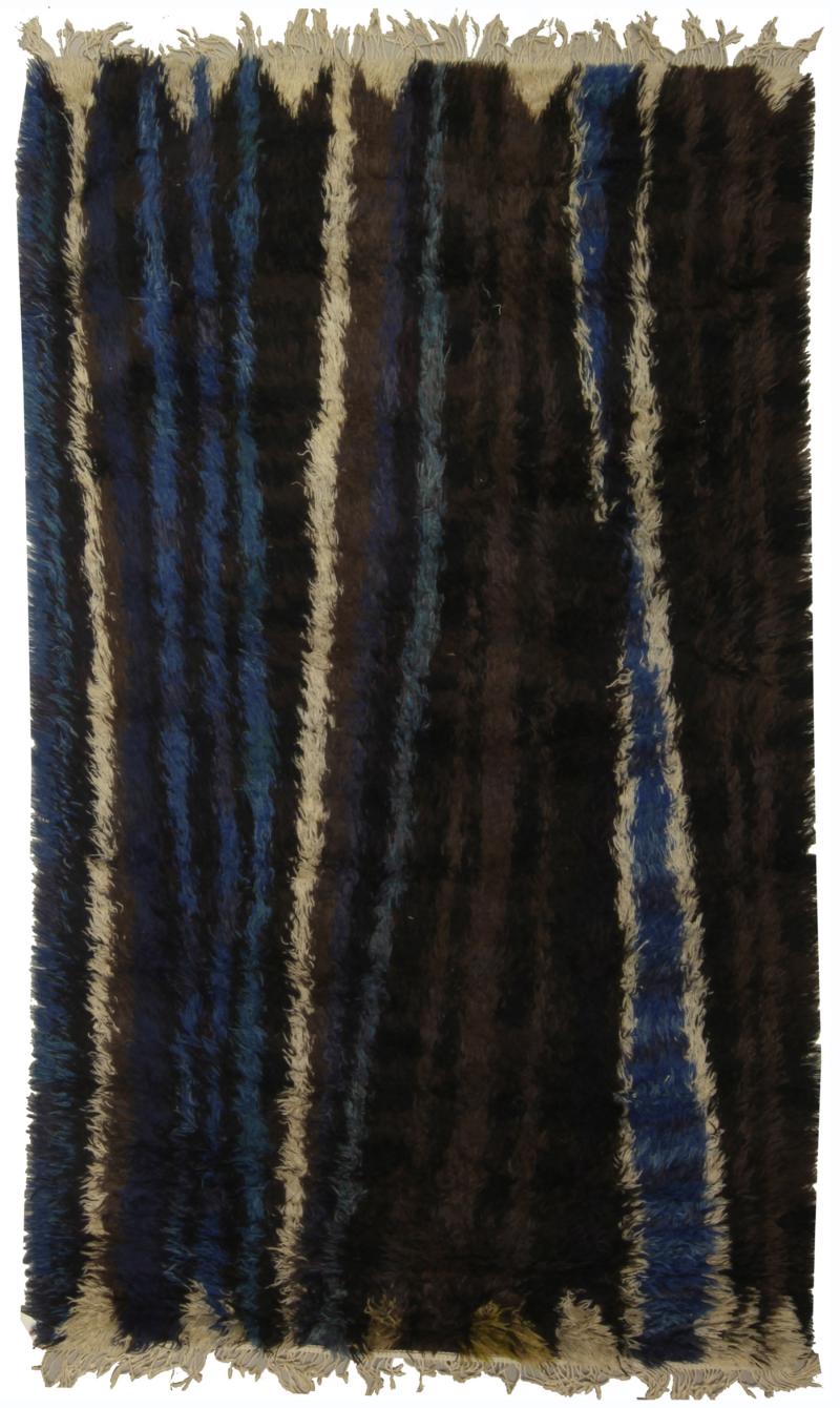 Mid 20th Century Ingrid Dessau Swedish Striped Black Blue Ivory Handmade Rug