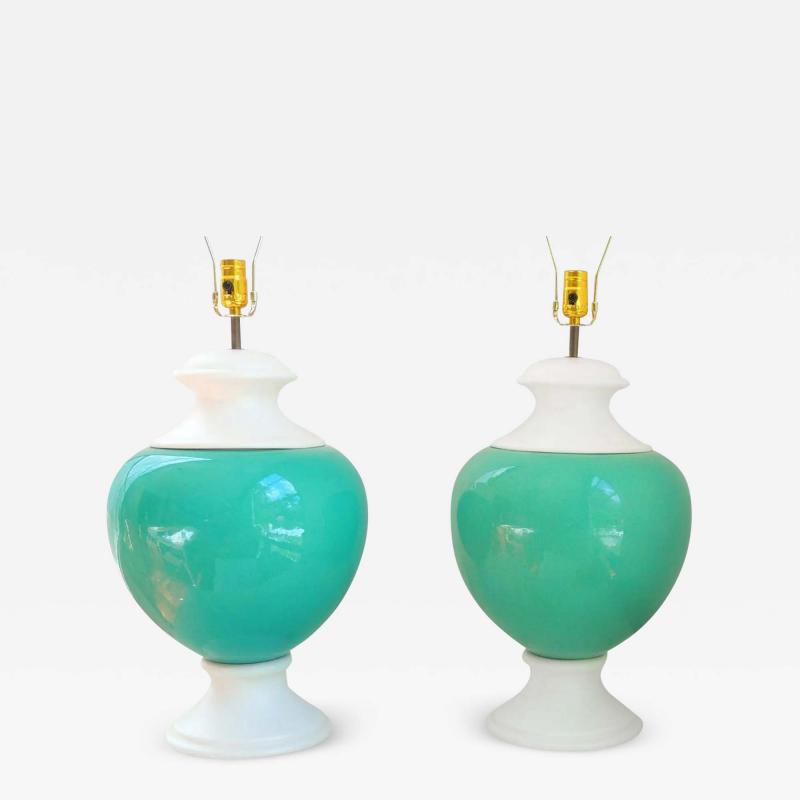 Mid 20th Century Italian Turquoise Lamps a Pair EU Wired