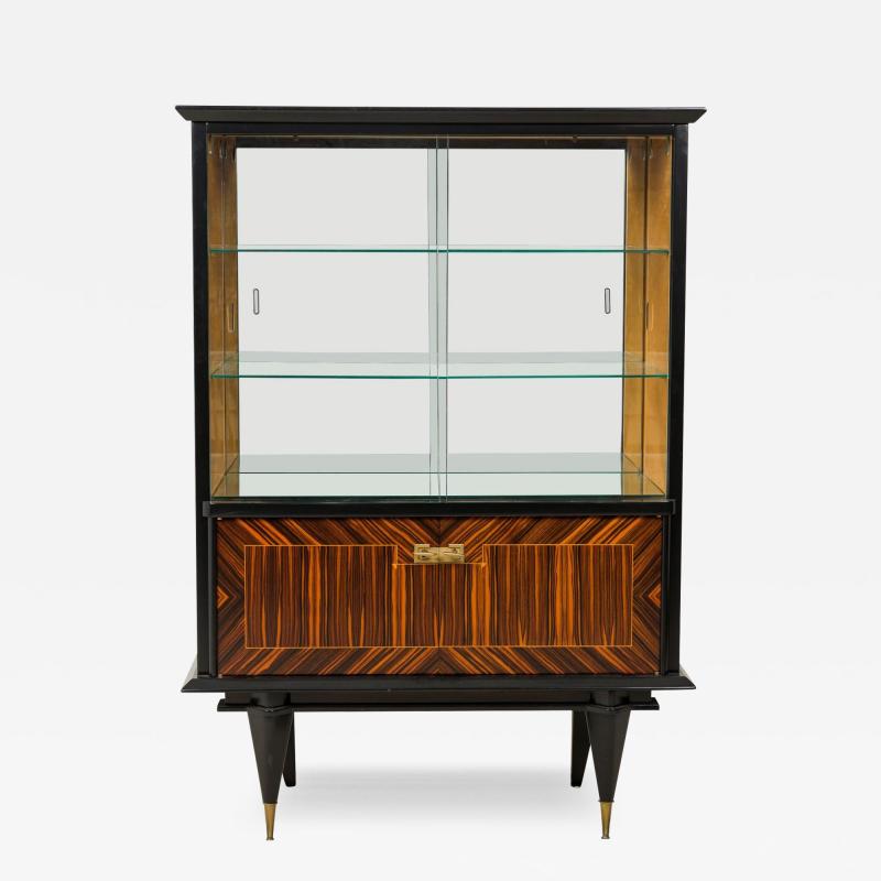 Mid 20th Century Macassar Ebony Wood Art Deco Style Vitrine Cabinet