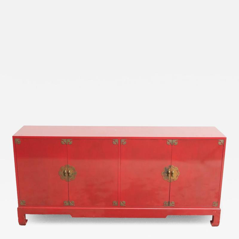 Mid 20th Century Modern Chinoiserie Red Lacquered Four Door Buffet Server