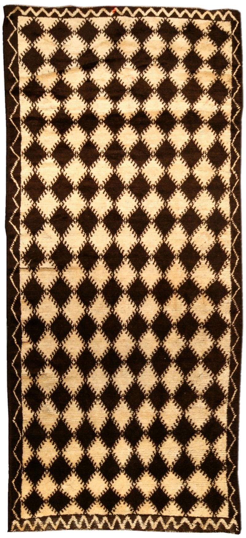 Mid 20th Century Moroccan Diamond Design Brown Beige Handmade Wool Rug