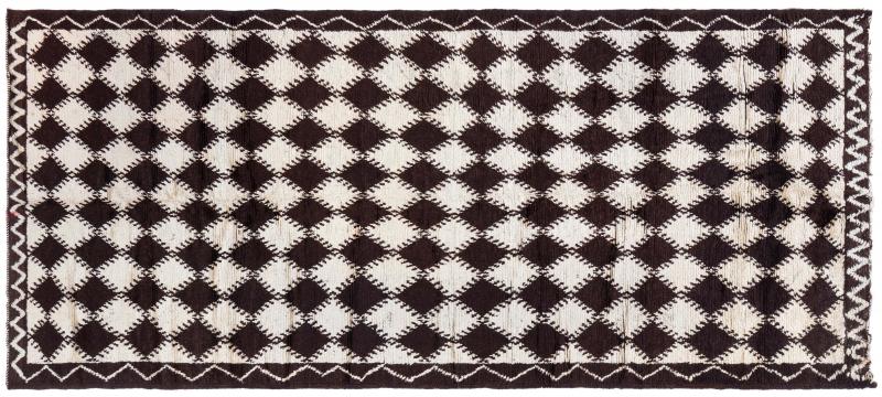 Mid 20th Century Moroccan Diamond Design Brown Beige Handmade Wool Rug