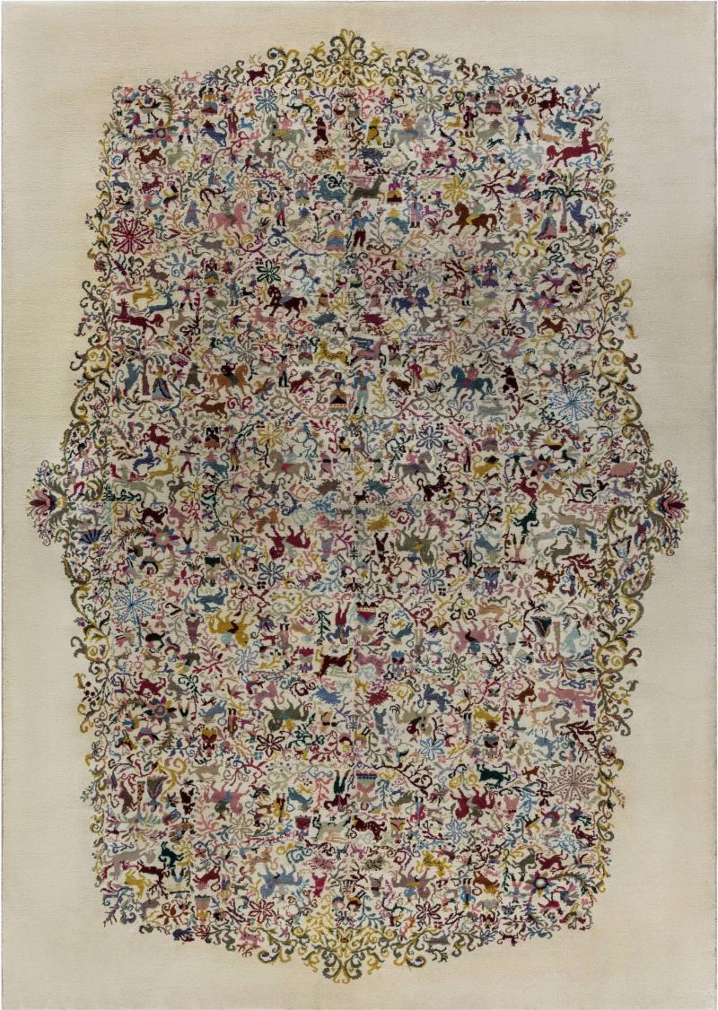 Mid 20th Century Olga Fisch Caceria The Hunt Colorful Handmade Wool Carpet