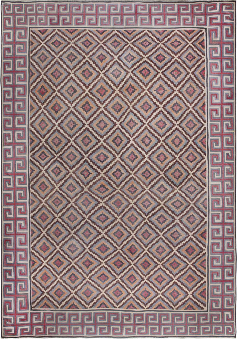 Mid 20th Century Oversized Indian Dhurrie Geometric Colorful Pink Handmade Rug