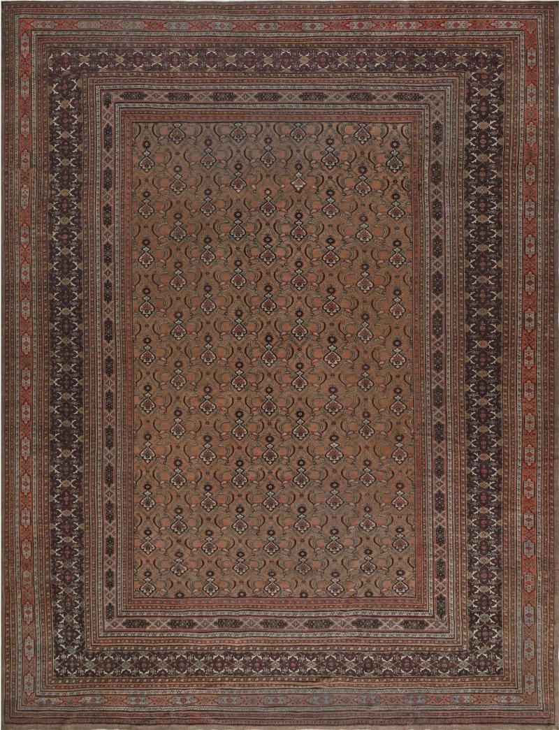 Mid 20th Century Persian Meshad Orange Burgundy Handmade Wool Rug