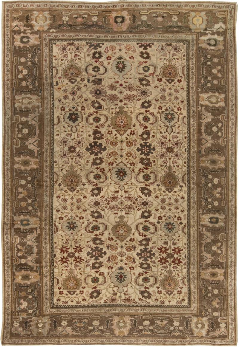 Mid 20th Century Persian Sultanabad Chestnut Beige Burgundy Handmade Wool Rug