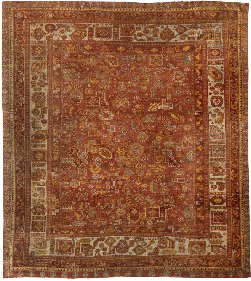 Mid 20th Century Red and Yellow Oushak Handmade Wool Rug