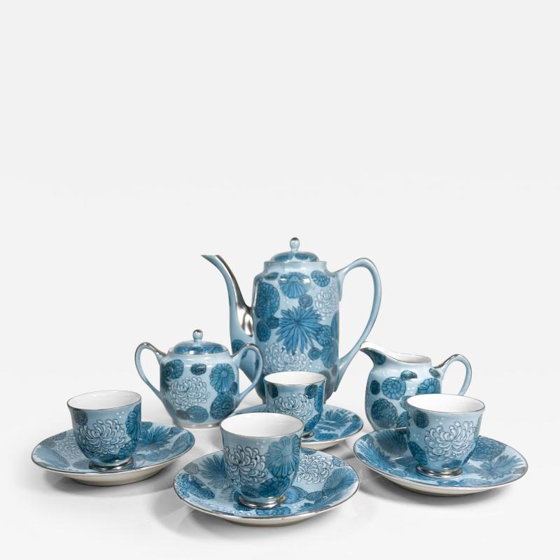 Mid 20th Century Sculptural Blue Tea Set Service for Four Japan