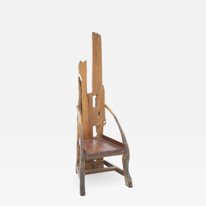Mid 20th Century Sculptural Olive Wood And Walnut Chair France 40s