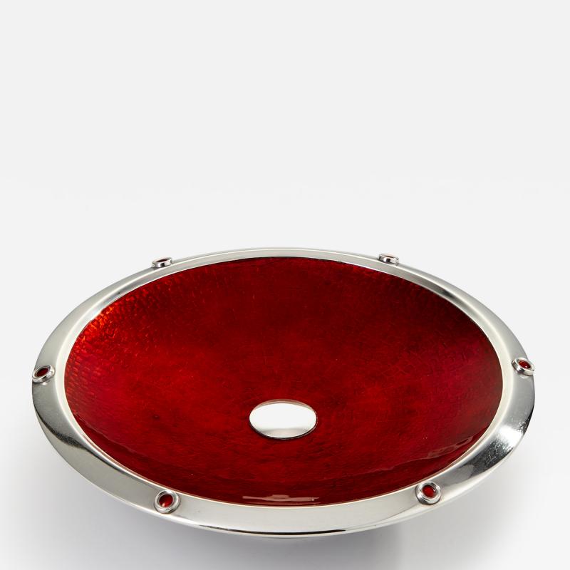 Mid 20th Century Silver Red Enamel Bowl Spain Circa 1960