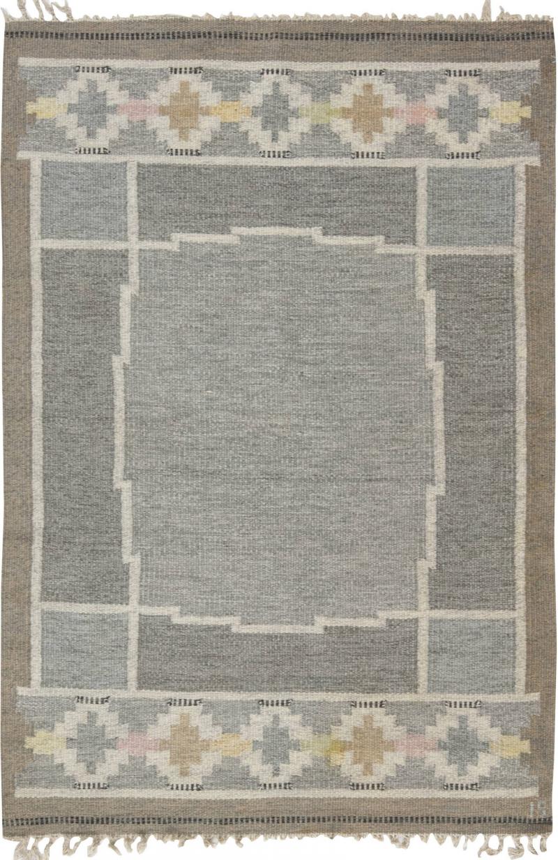 Mid 20th Century Swedish Neutral Colors Wool Rug by Ingegerd Silow Woven IS 