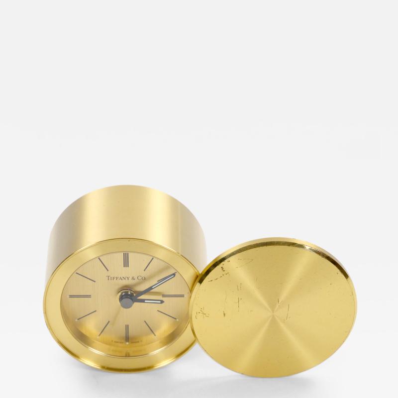 Mid 20th Century Tiffany Co Gilt Bronze Round Shape Desk Clock