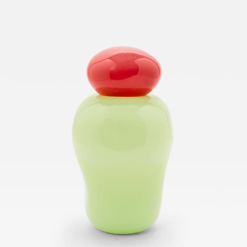 Mid 20th Century Two Color Blown Glass Covered Vase Bonbonniere