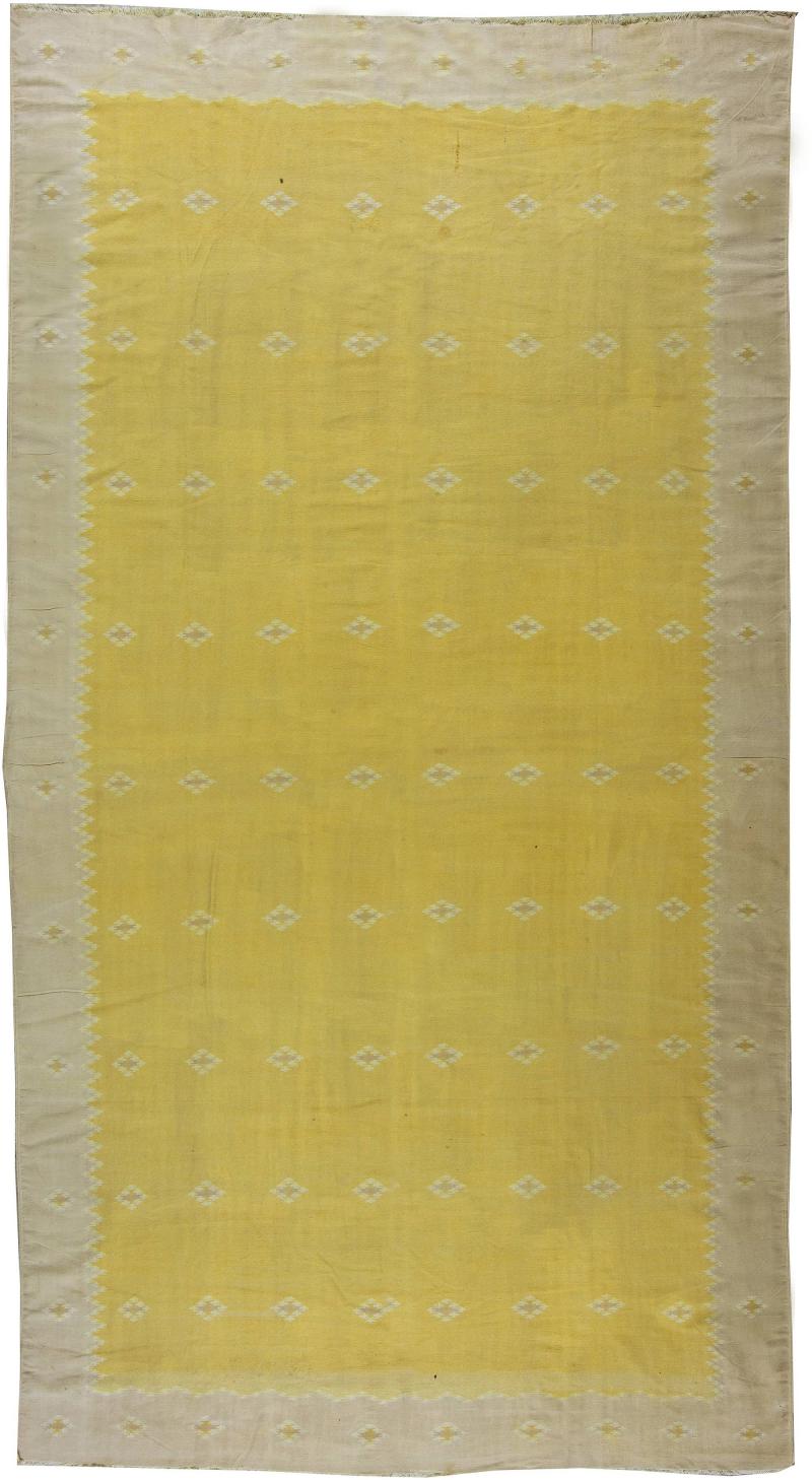 Mid 20th Yellow Century Indian Dhurrie Flat Woven Cotton Rug