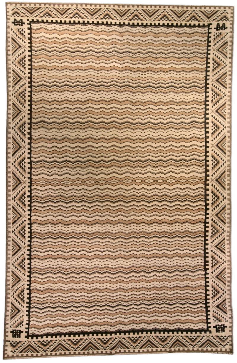 Mid 20th century Moroccan Beige Brown and Black Handmade Wool Rug