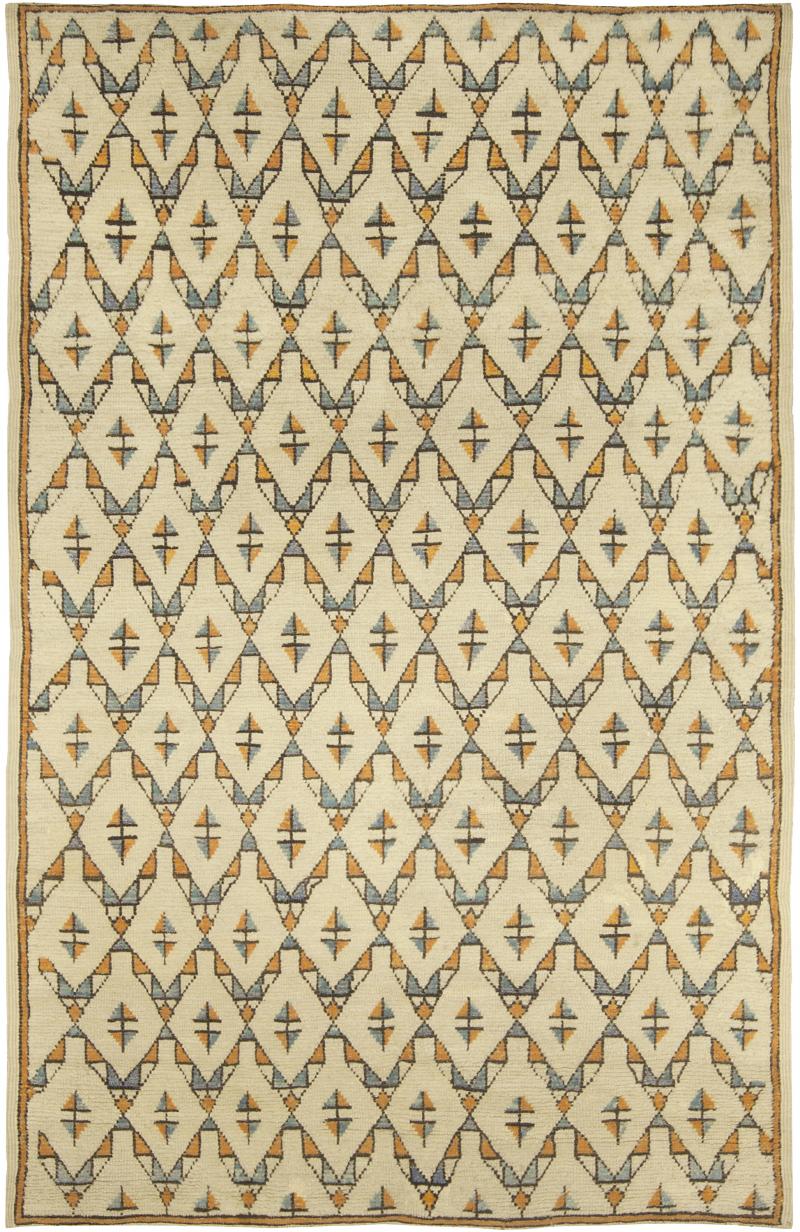 Mid 20th century Moroccan Geometric Beige Orange Handmade Wool Rug