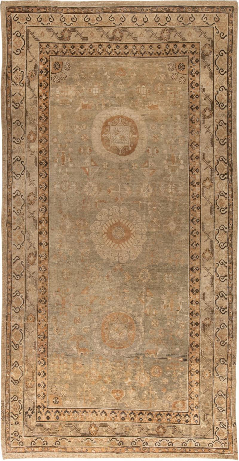 Mid 20th century Samarkand Sandy Beige Brown Hand Knotted Wool Rug
