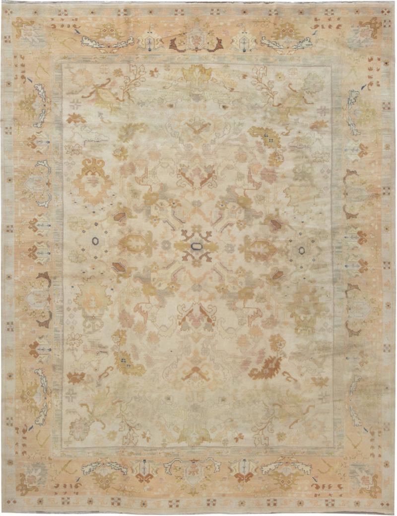 Mid 20th century Spanish Beige Blue Brown Orange Hand Knotted Wool Rug