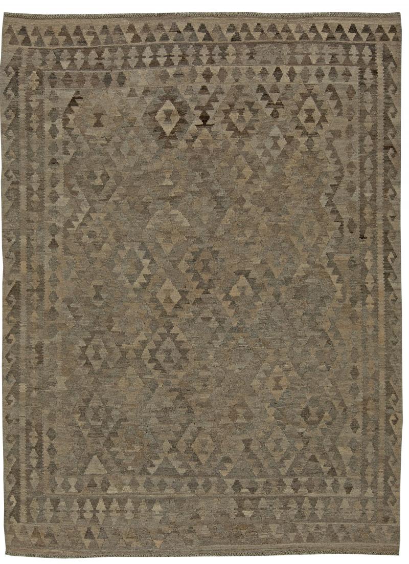 Mid 20th century Turkish Geometric Deep Brown Beige Kilim Wool Rug