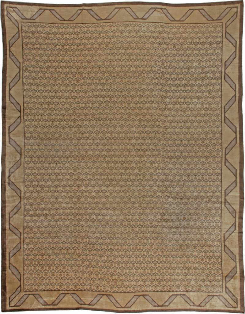 Mid 20th century Turkish Hereke Camel and Brown Handwoven Wool Rug