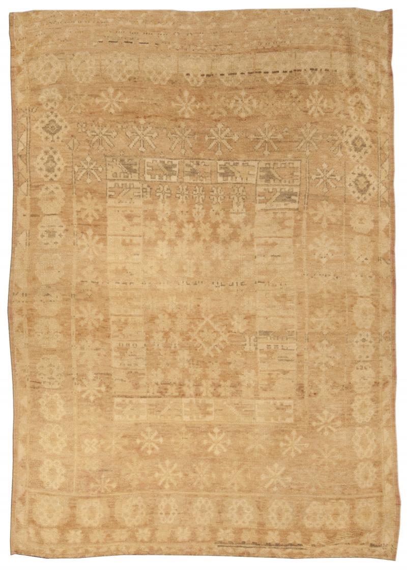 Mid 20th century Turkish Oushak Abstract Beige Handmade Wool Rug