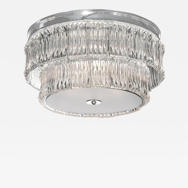 Mid Century 2 Tier Transparent Murano Glass Flush Mount w Smoked Glass Diffuser