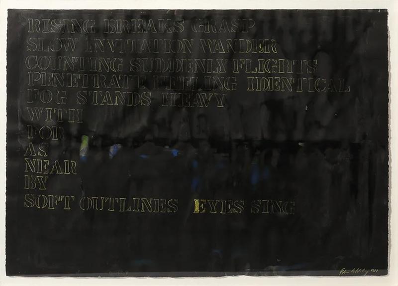 Mid Century Abstract Mixed Media Text Art Piece on Paper