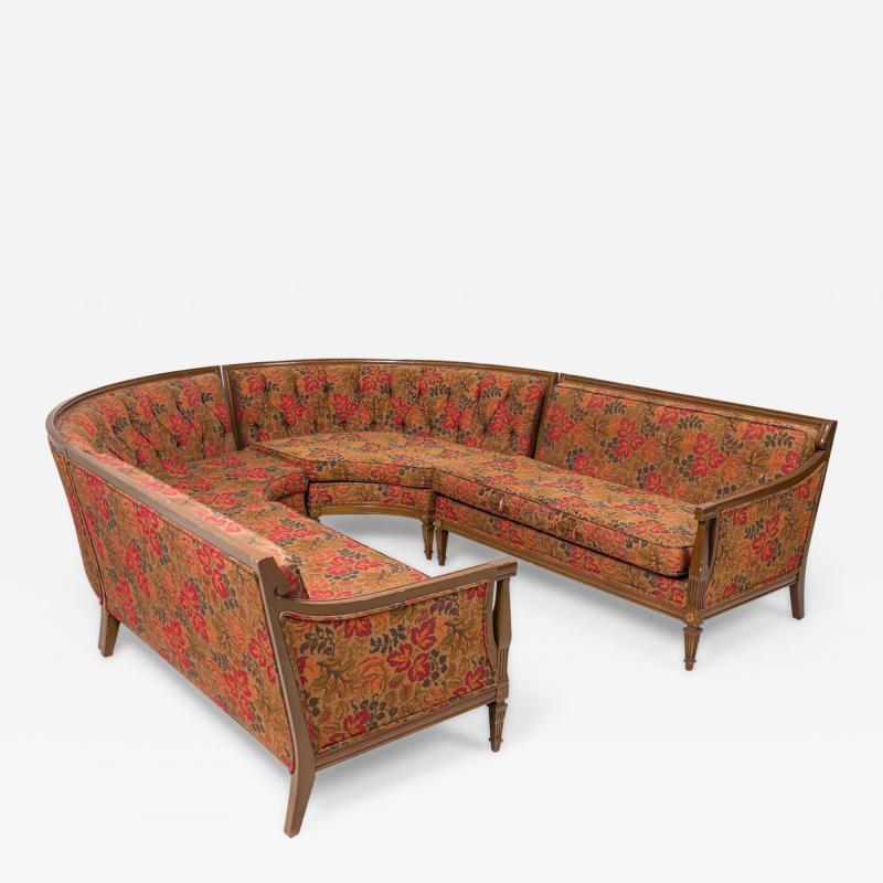 Mid Century American 4 Piece Walnut and Floral Fabric Upholstered Sectional Sofa