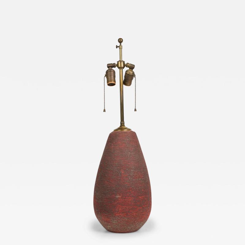 Mid Century American Ceramic Brick Red Glazed Textured Table Lamp