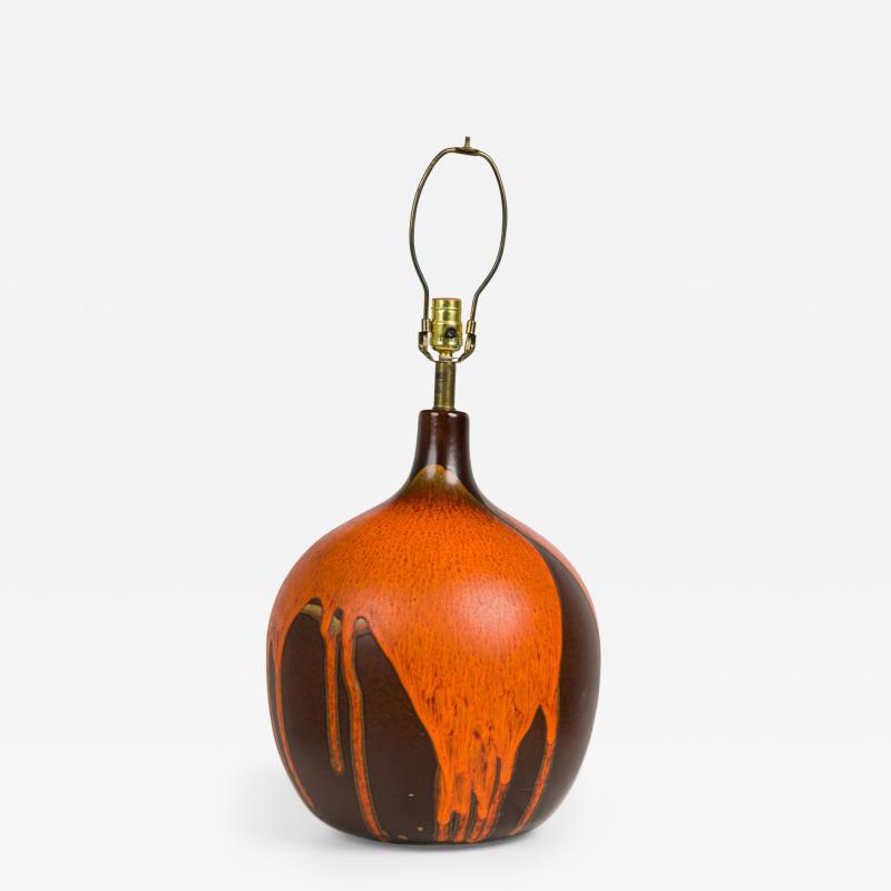 Mid Century American Ceramic Orange and Brown Lava Drip Glazed Table Lamp