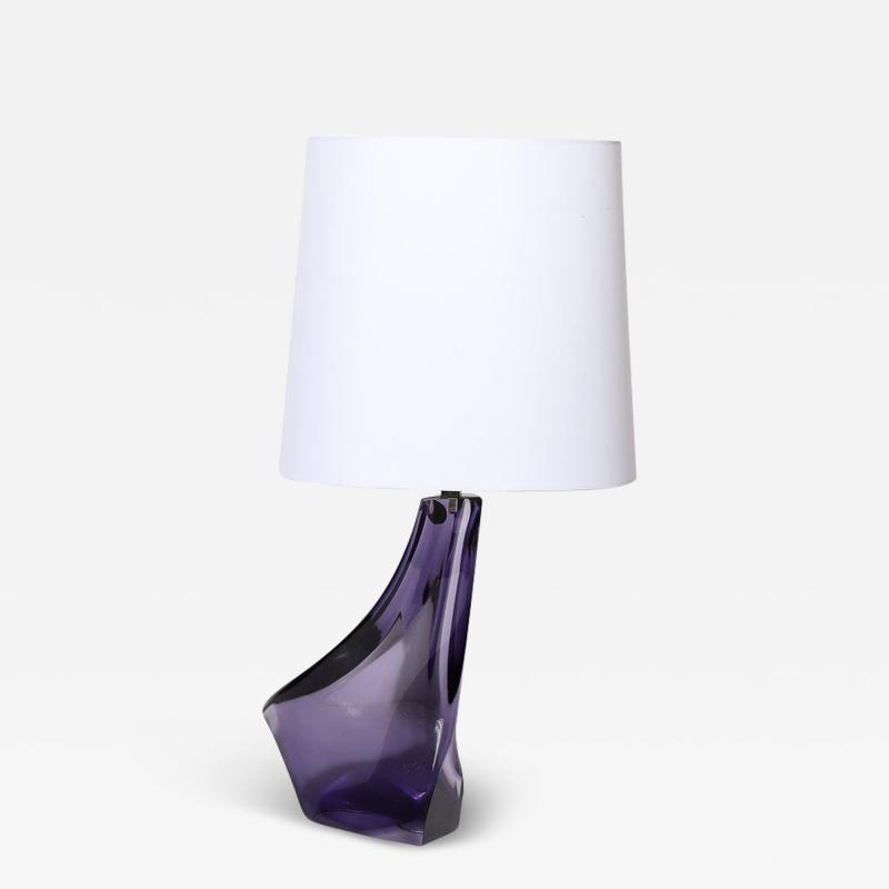 Mid Century Amorphic Crystal Table Lamp in Smoked Amethyst W Makers Stamp