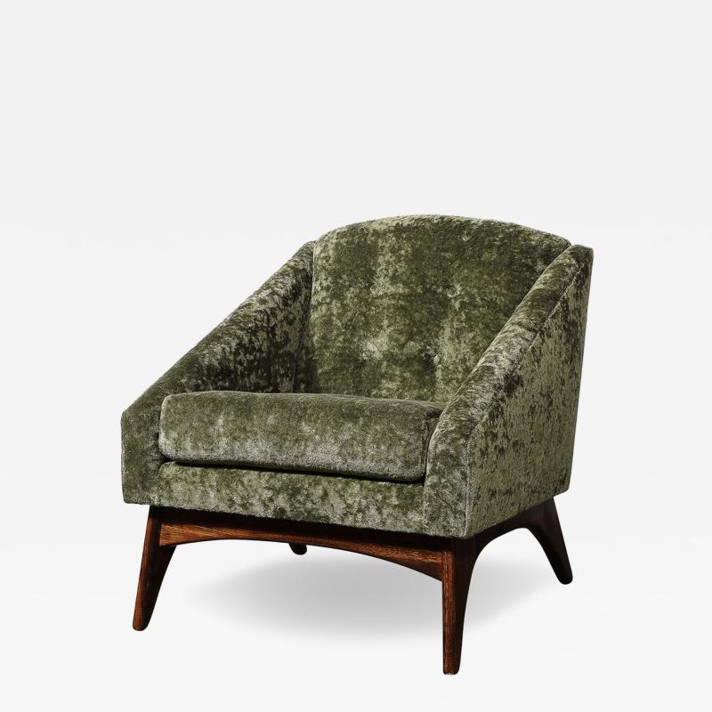 Mid Century Angular Club Chair w Tapered Supports in Velvet Holly Hunt Fabric