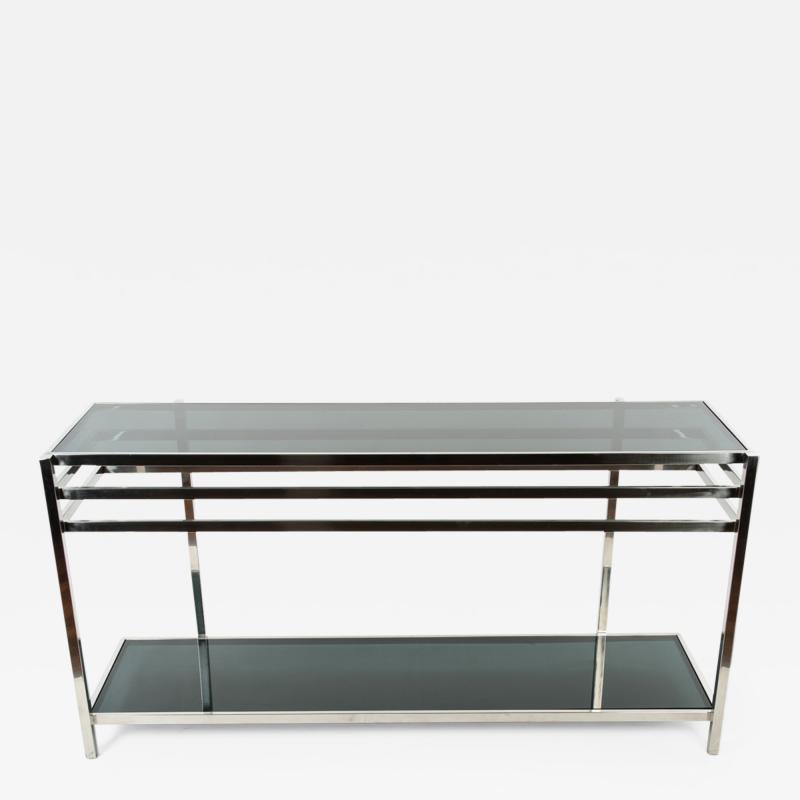 Mid Century Art Deco Console Table with Smoke Glass