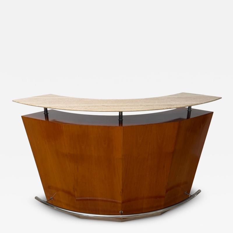 Mid Century Bar Counter Teak Wood Metal Travertine Italy circa 1970