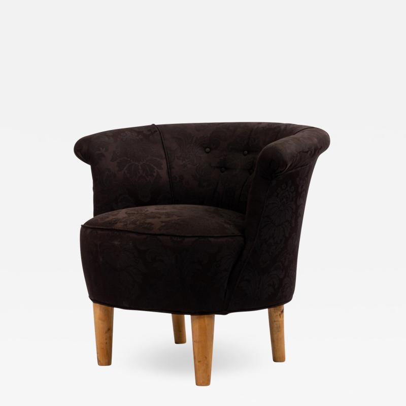 Mid Century Black Upholstered Tub Chair