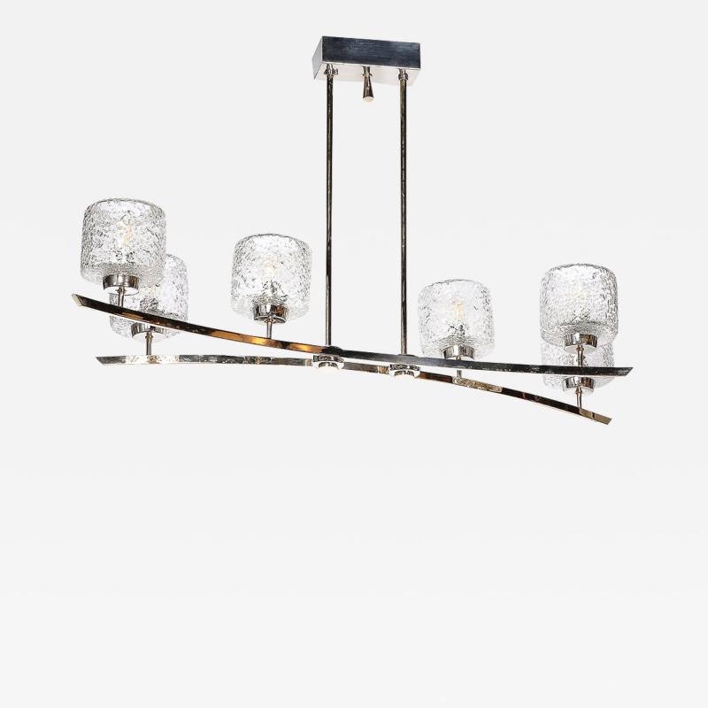 Mid Century Bow Form Polished Brass Nickel Pendant Chandelier W Mottled Glass