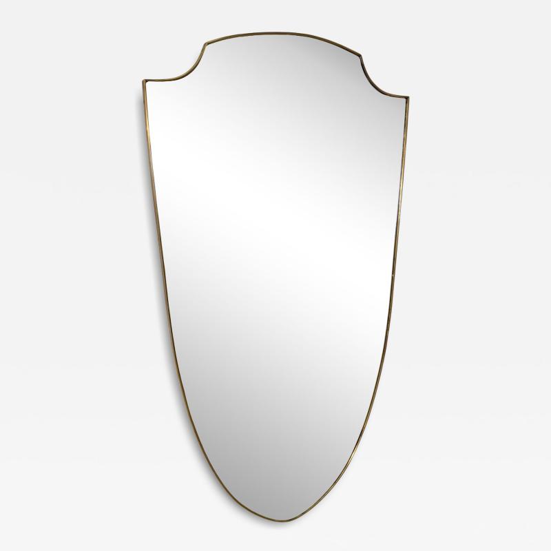 Mid Century Brass Framed Shield Form Wall Mirror