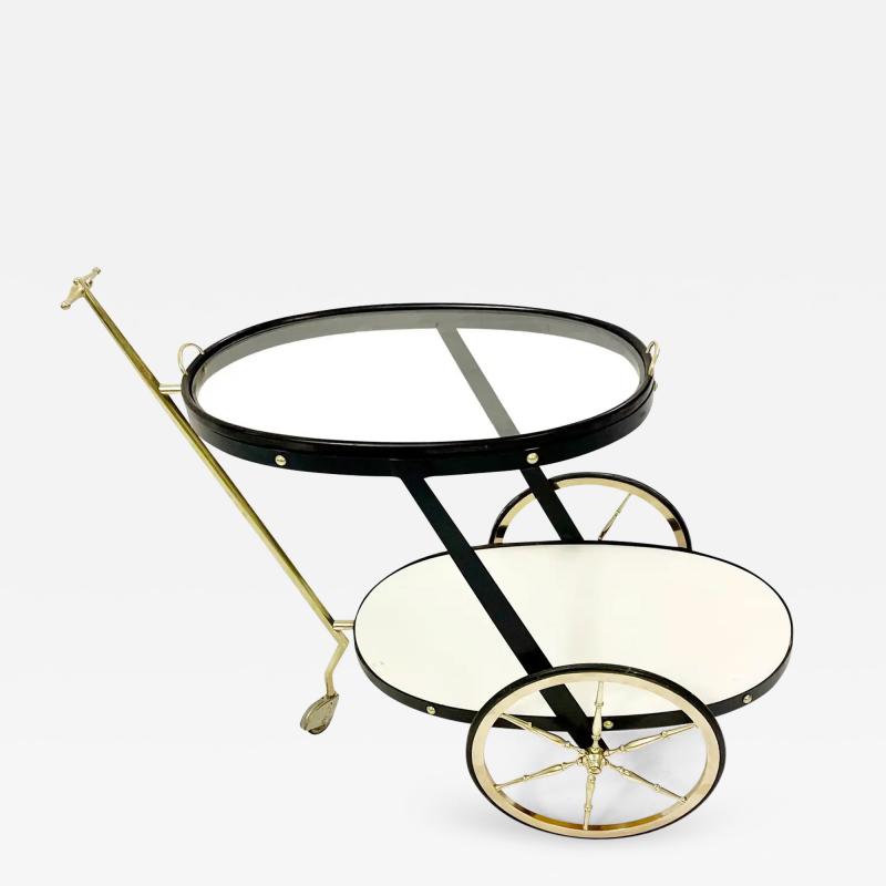 Mid Century Brass Glass and Metal Trolley