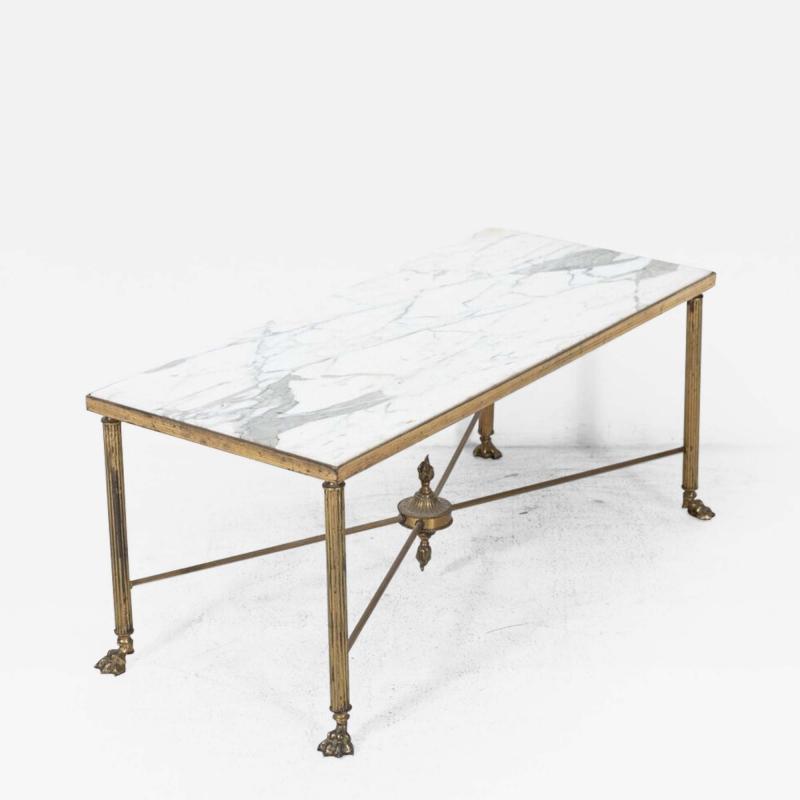 Mid Century Brass Lion Paw Marble Coffee Table