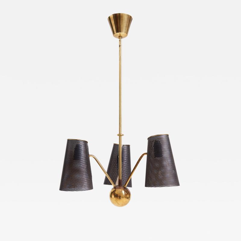 Mid Century Brass and Black Rigitule Ceiling Light