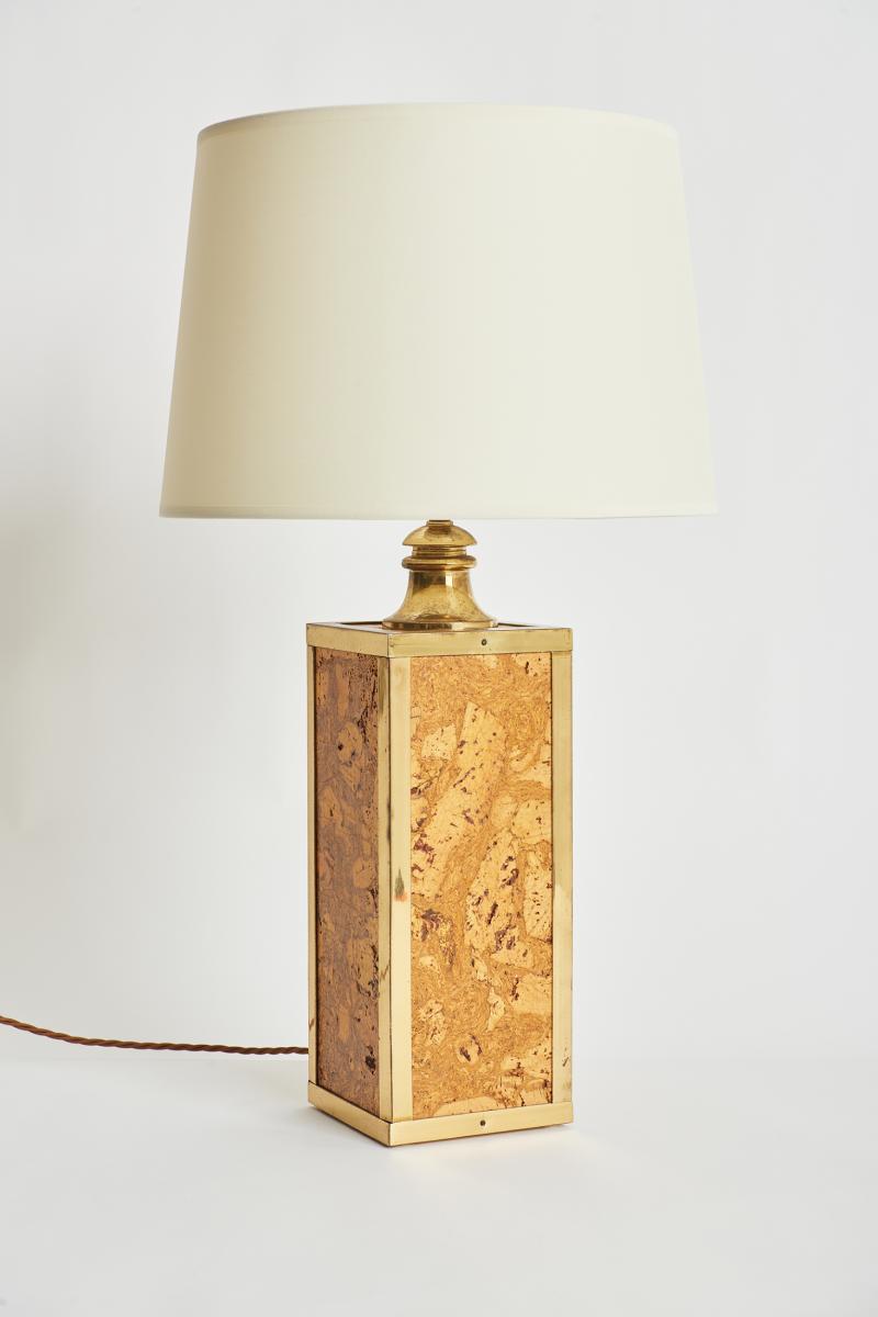 MidCentury Brass and Cork Table Lamp