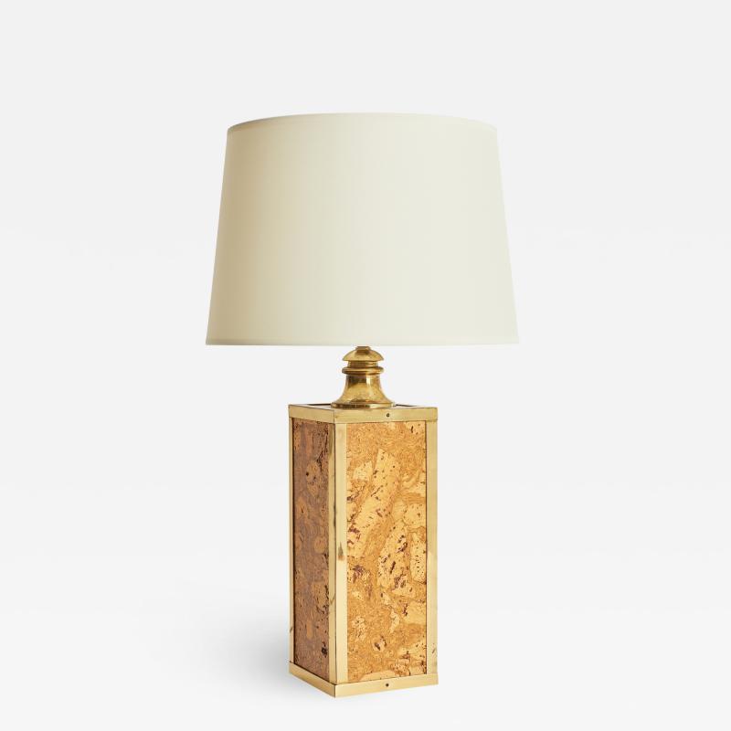 Mid Century Brass and Cork Table Lamp