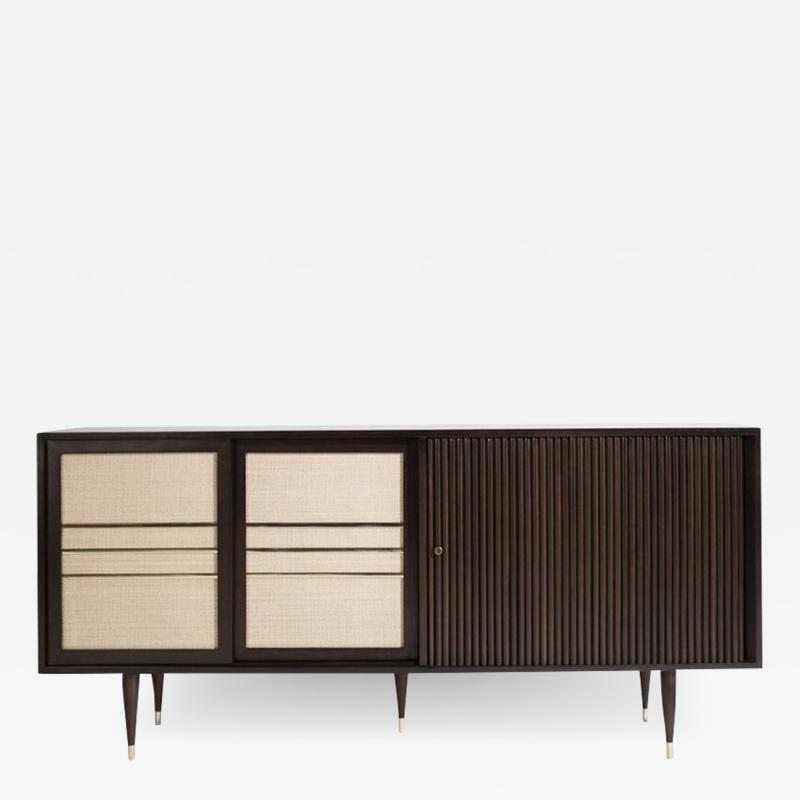 Mid Century Brass and Walnut Credenza C 1950s