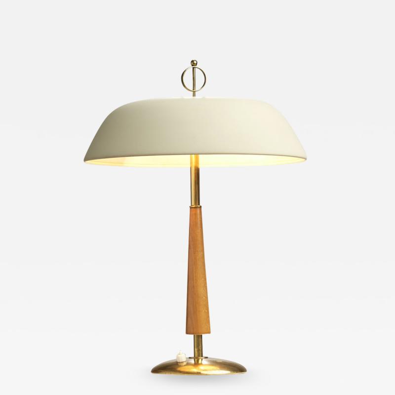 Mid Century Brass and Wood Table Lamp Scandinavia 1940s