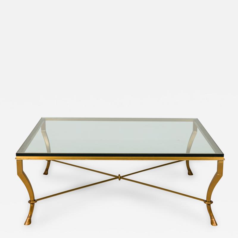 Mid Century Bronze and Clear Glass Hoof Foot Coffee Cocktail Table
