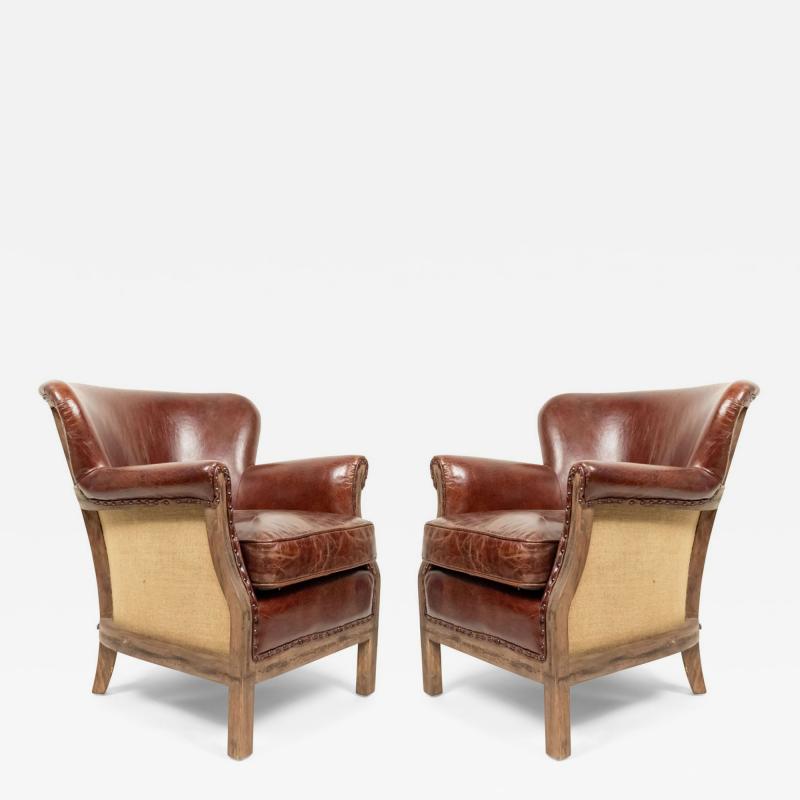 Mid Century Brown Leather Club Chairs